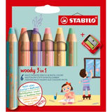 STABILO WOODY 3IN1 CURS - 6 couleurs + lingettes de crayon