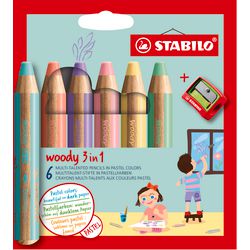 STABILO WOODY 3IN1 CURS - 6 couleurs + lingettes de crayon