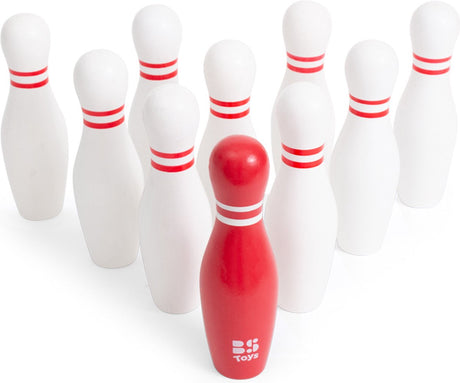 Bs toys jeu de quilles de bowling - jeu d'action - jeu de quilles enfants - jeux pour enfants - bois - jouets pour enfants 4 ans - rouge blanc - 10 quilles - jouets pour enfants - cadeau enfant