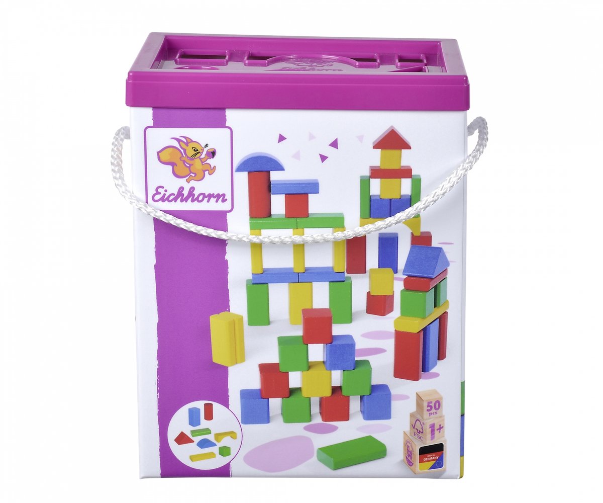 Blocs de bois Eichhorn colorés, 50 pcs.