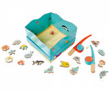 Simba jeu de pêche en bois jouets éducatifs aquarium aimant canne à pêche 19 pièces.