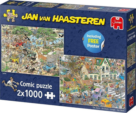 Jan van Haasteren - Safari Storm - Puzzle 2 en 1 - Puzzle 2 x 1000 pièces - Puzzle