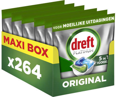 Tablettes pour lave-vaisselle tout-en-un Dreft Platinum - originales - 264 capsules - maxi boîte