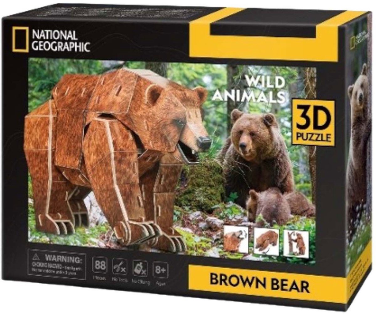 Puzzle 3D amusant et cubique, ours brun géographique national
