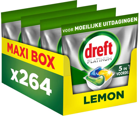 Tablettes pour lave-vaisselle Dreft Platinum citron - défis difficiles - filtre à graisse - 4 x 66 pièces