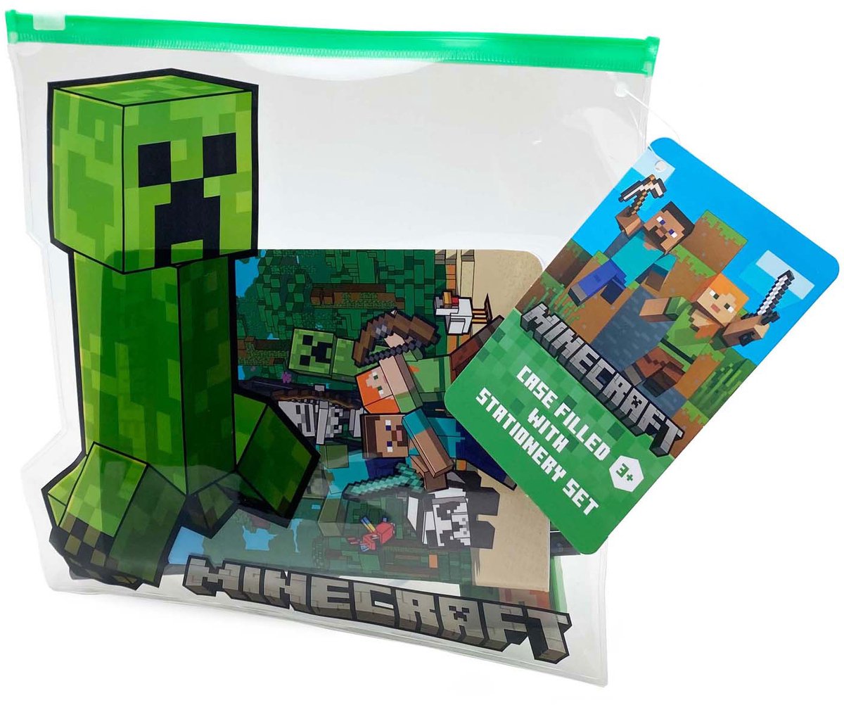 Trousse à crayons en forme de Minecraft remplie