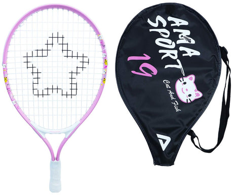 Ama sport raquette de tennis enfant chat rose 19 pouces - raquette junior légère avec sac - idéale pour les débutants -