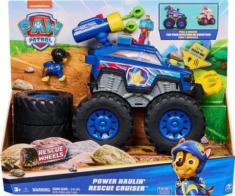 Véhicules de sauvetage Paw Patrol - croiseur de transport motorisé depuis la poursuite - camion jouet avec lanceur, palan motorisé, lumières et sons