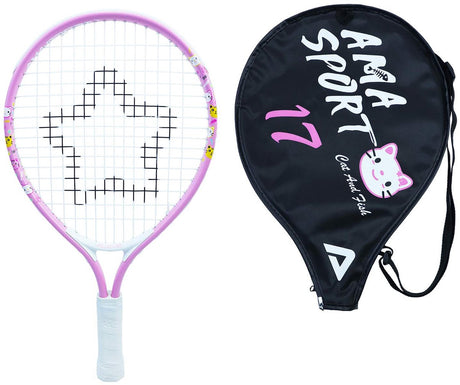Ama sport raquette de tennis enfant chat rose 17 pouces - raquette junior légère avec sac - idéale pour les débutants -