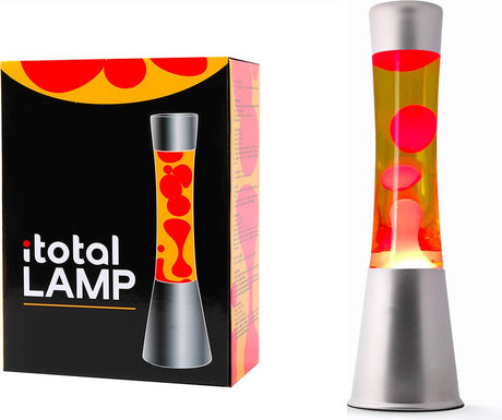 Lampe à lave I-total - lampe à lave - lampe d'ambiance - 40x11 cm - verre aluminium - 30w - jaune avec lave rouge - gris argenté - xl2349