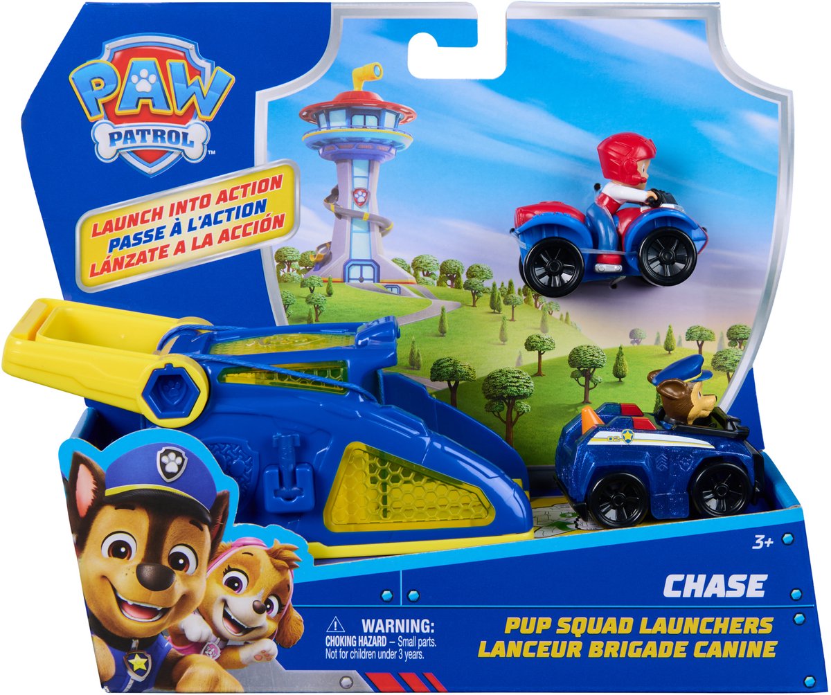 Paw Patrol – Chase Pup Squad lanceurs, lot de 2 avec véhicule Ryder