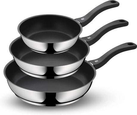 Poêle à frire à revêtement WMF 3 pièces avec poignée - set de poêles antiadhésives - diamètres 20 24 28 cm - argent noir