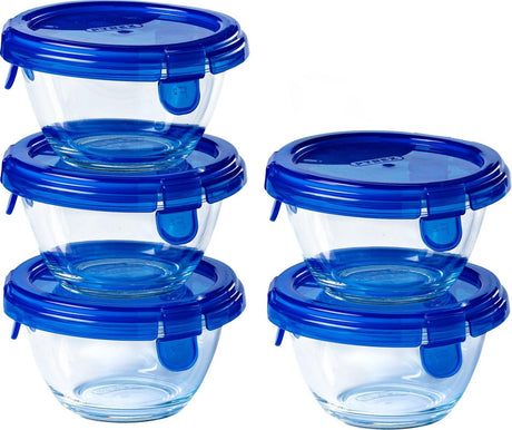 Pyrex - bol Cook Go rond avec couvercle 200 ml lot de 5 pièces - bleu transparent
