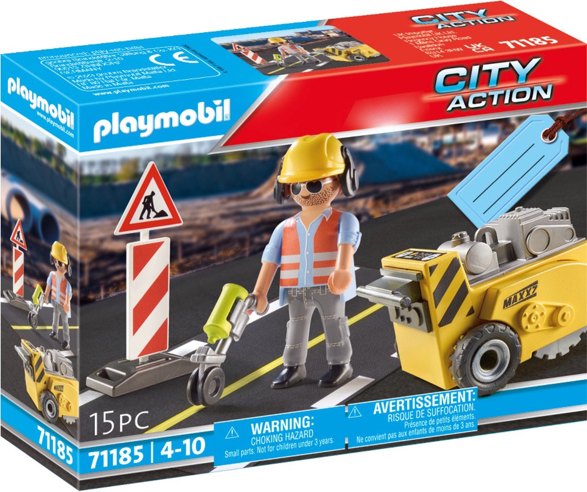 Playmobil city action ouvrier du bâtiment avec coupe-bordure - 71185