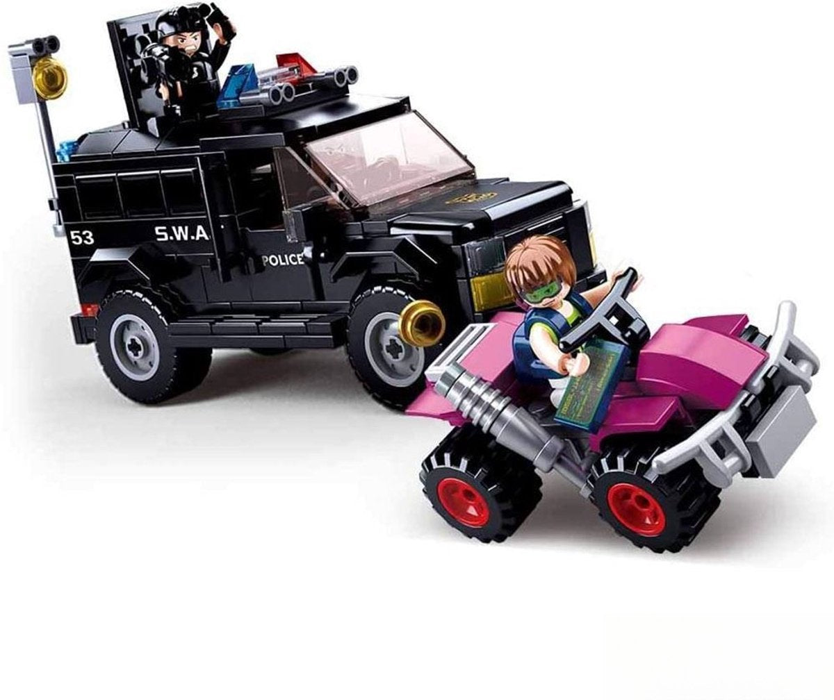 Sluban modèle briques swat véhicules blindés jouets de construction pour enfants à partir de 6 ans - jouet de construction modélisme - boîte de construction avec 293 blocs de construction et 3 figurines - m38-b0653