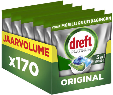 Tablettes pour lave-vaisselle tout-en-un Dreft Platinum - originales - 170 capsules - volume annuel