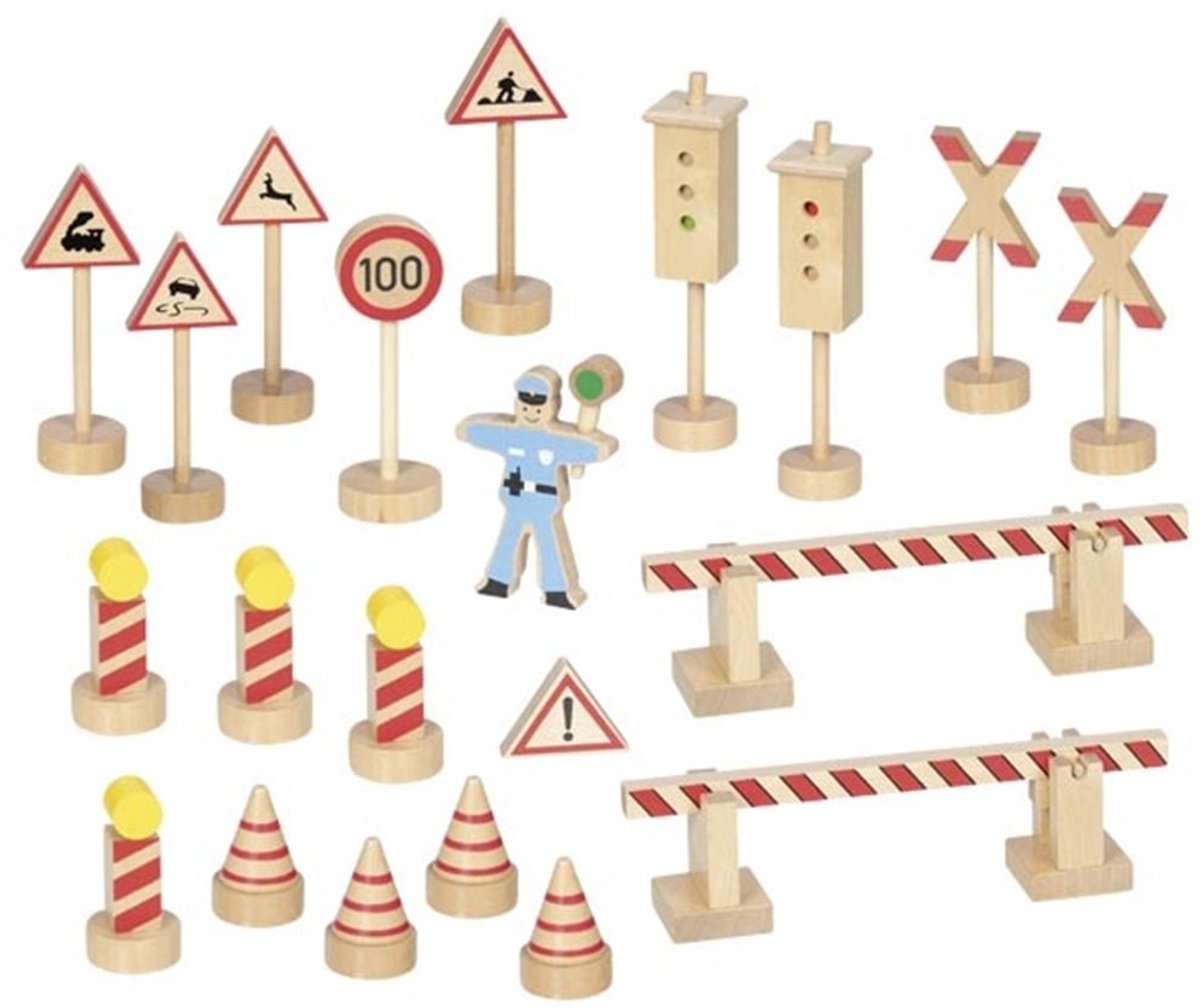 Ensemble de panneaux de signalisation en bois Goki - 21 pièces.