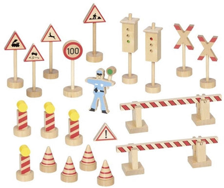 Ensemble de panneaux de signalisation en bois Goki - 21 pièces.