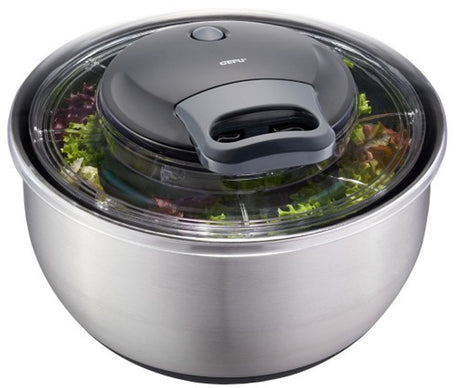 Essoreuse à salade Gefu pullit 4,5 litres – acier inoxydable – avec cordon de serrage et bouton d'arrêt – ø 25 cm