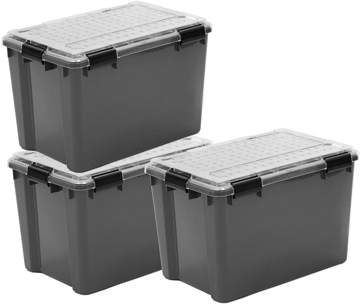 Iris outdoor opbergbox met polycarbonaat deksel - 70l - extra groot – voor bulk grote opslag – waterdicht luchtdicht - kunststof - grijs transparant zwart - set van 3