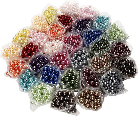 Perles Creativ Company, d 6+10 mm, diamètre du trou 1,5+2 mm, env. 640+3040 pièces, différentes couleurs, 32x20 g 1 boîte