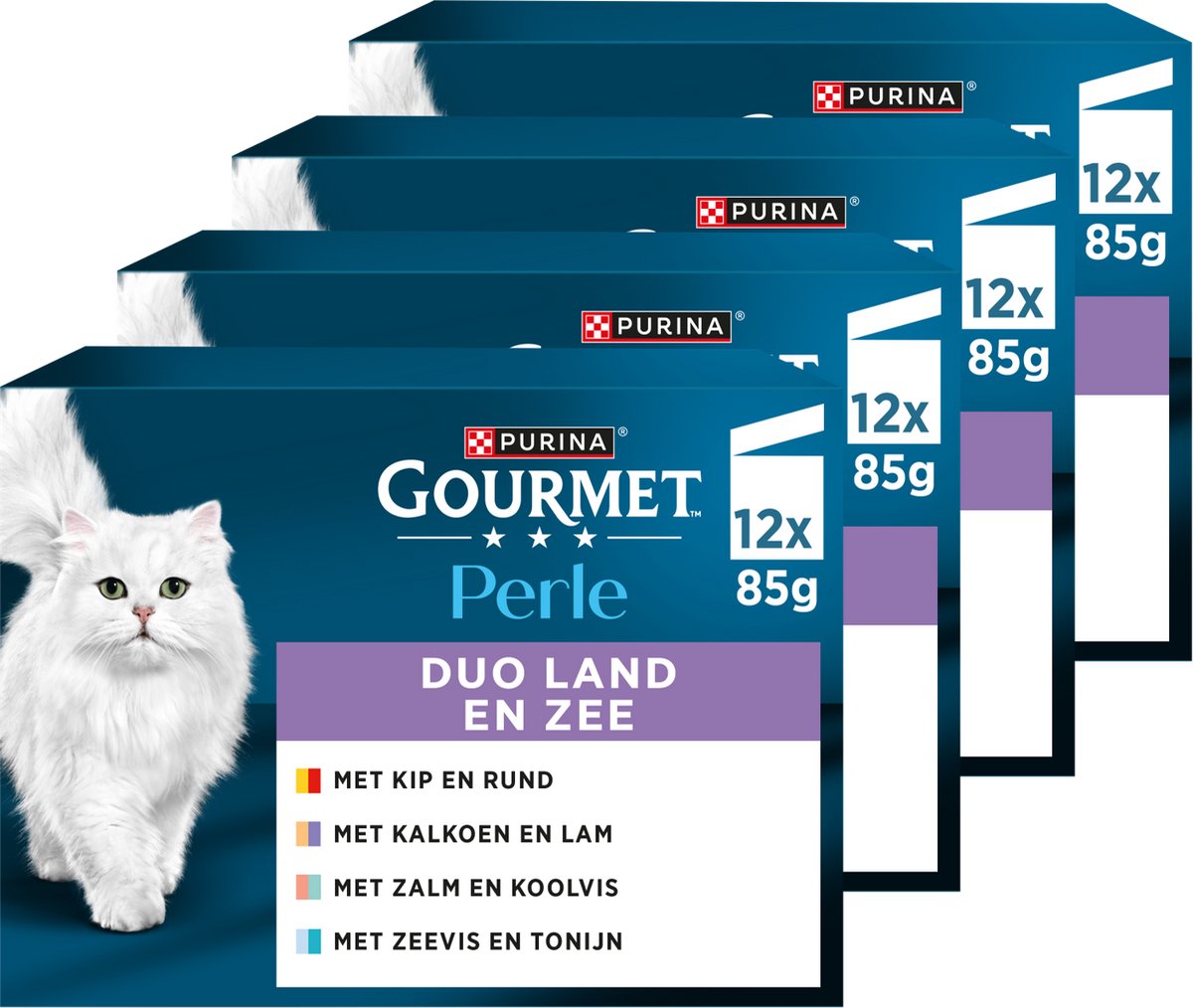 Gourmet perle - nourriture humide pour chat - duo terre mer au poulet et boeuf - 48 x 85 g