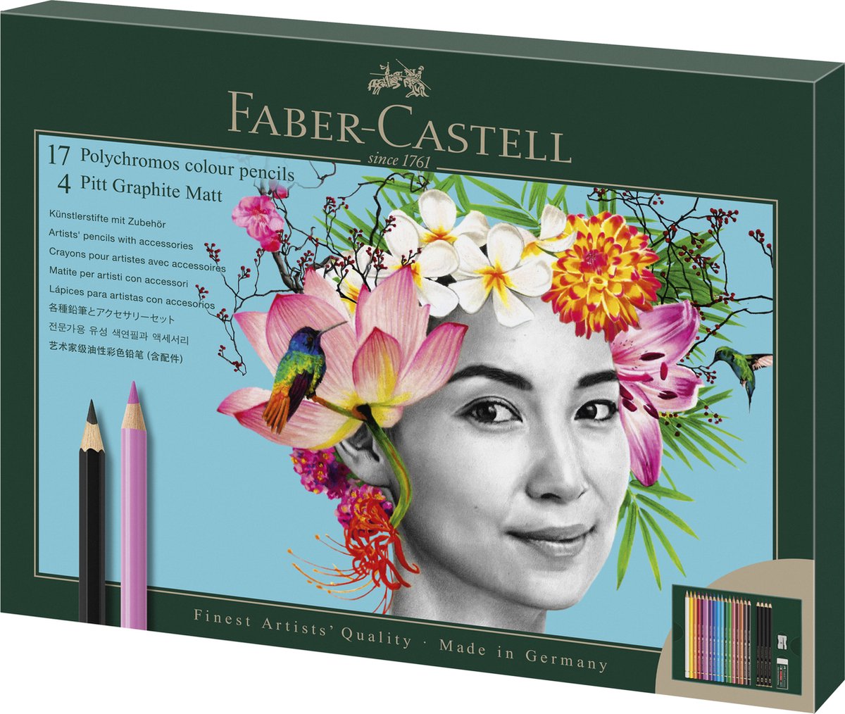 Faber-castell set de dessins - polychromos et graphite pitt mat - 23 pièces - fc-210052