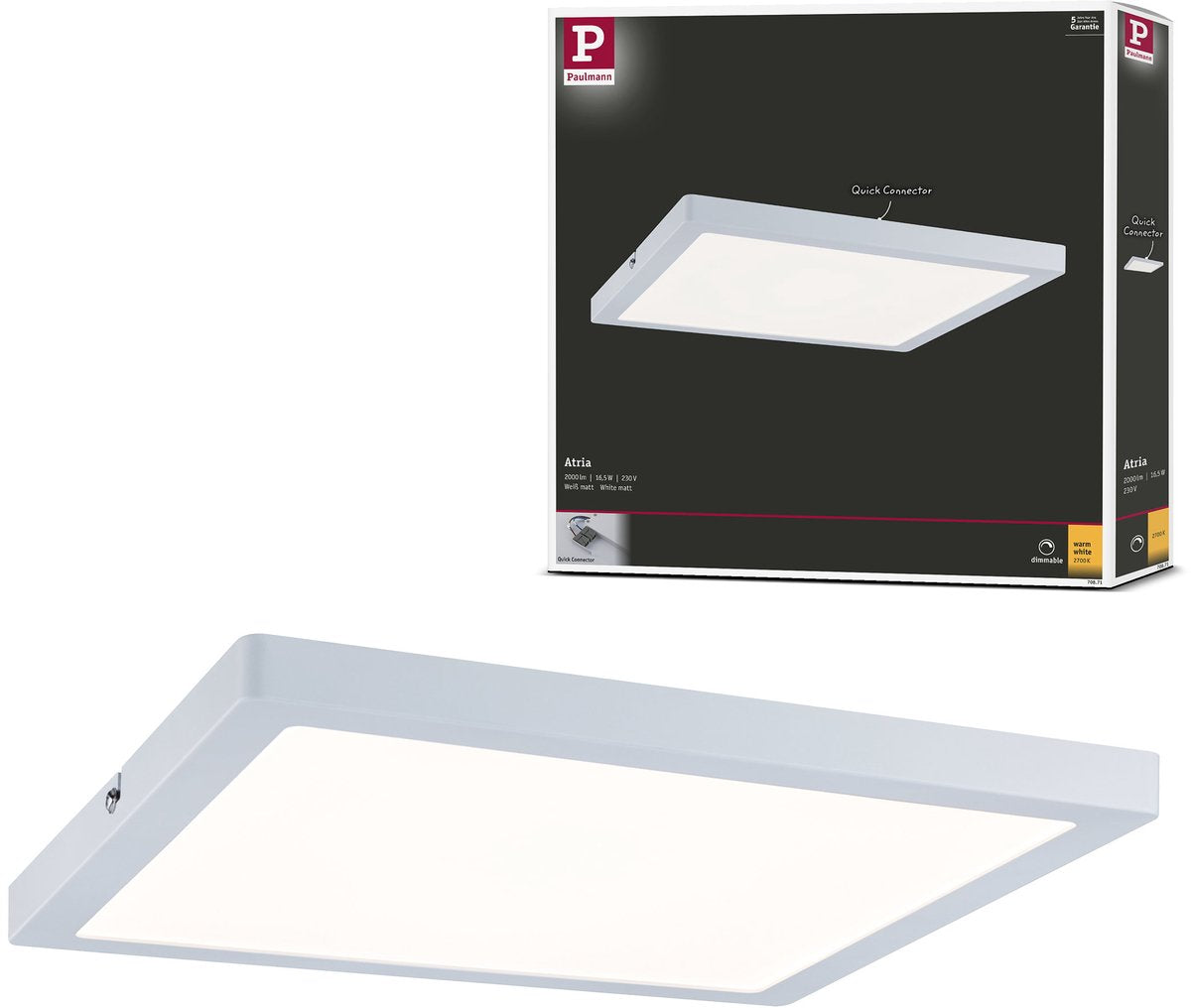 Paulmann panneau LED atria angulaire 300x300 mm 16,5w 1450lm 2700k blanc dimmable