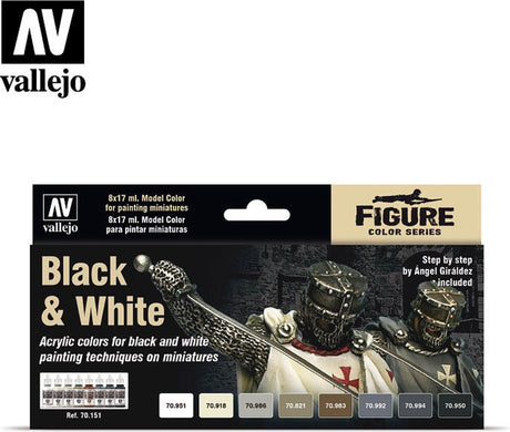 Modèle Vallejo couleur noir blanc - 8 couleurs - 17ml - 70151