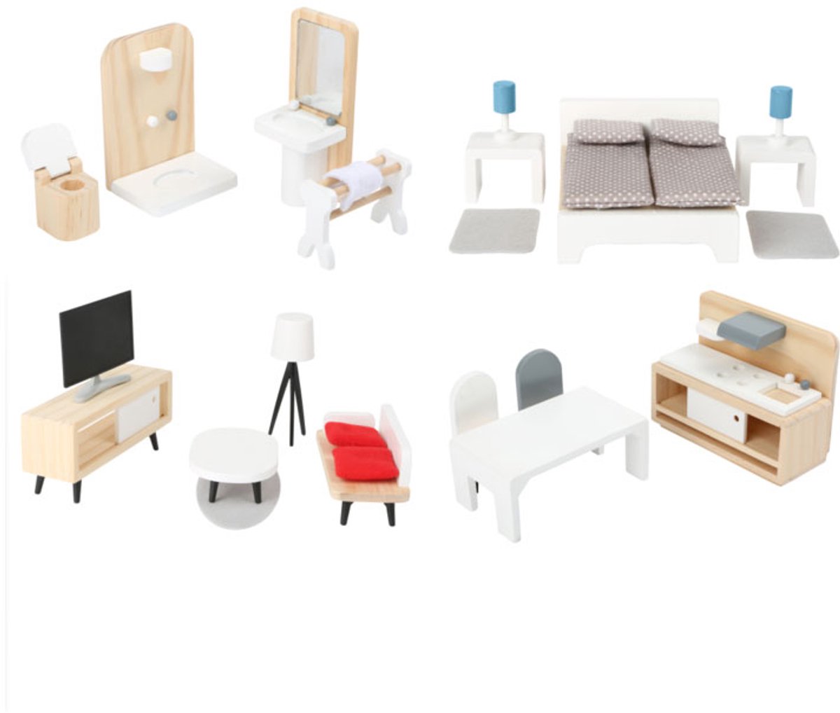 Small foot - ensemble complet de meubles de maison de poupée en bois, 28 pièces.