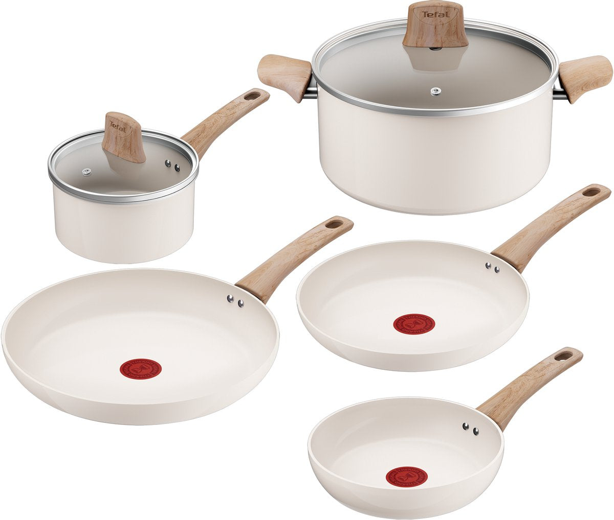 Tefal cera bright on - set de casseroles en céramique - 5 pièces - beige - sans PFA - convient pour induction