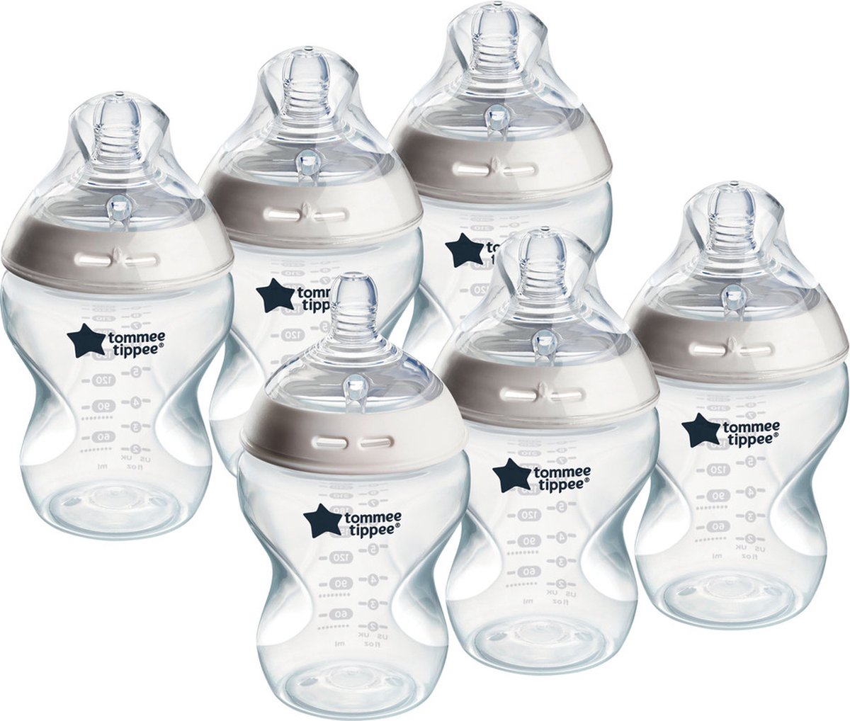 Tommee tippee biberons natural start 0 mois et plus, lot de 6 biberons 260 ml, tétine en forme de sein pour une succion naturelle, faible débit, autostérilisante et sans BPA, les essentiels de l'alimentation de bébé