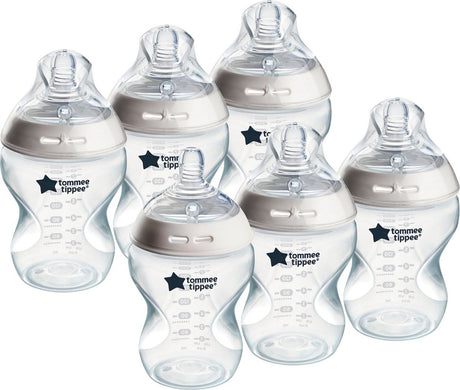 Tommee tippee biberons natural start 0 mois et plus, lot de 6 biberons 260 ml, tétine en forme de sein pour une succion naturelle, faible débit, autostérilisante et sans BPA, les essentiels de l'alimentation de bébé