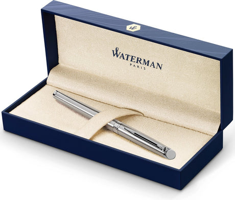 Stylo plume Waterman hémisphère | acier inoxydable avec bord chromé | plume moyenne | encre bleue | emballage cadeau