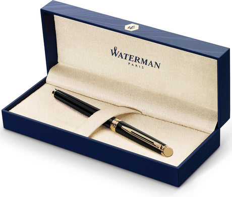 Stylo plume Waterman h misph re - noir mat bord or 23 carats - plume fine - encre bleue - avec boîte cadeau
