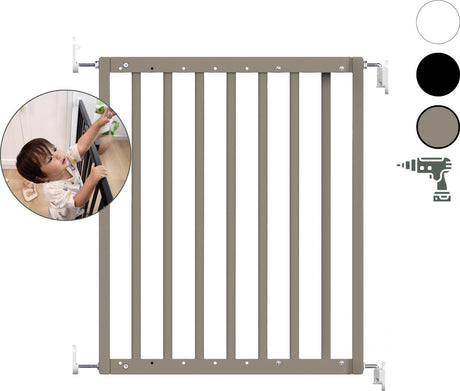 Geuther | barrière de sécurité maya | portail d'escalier extensible en bois | portail à vis avec forets | barrière de sécurité avec montage mural | taupe | de 63,5 à 105,5 cm