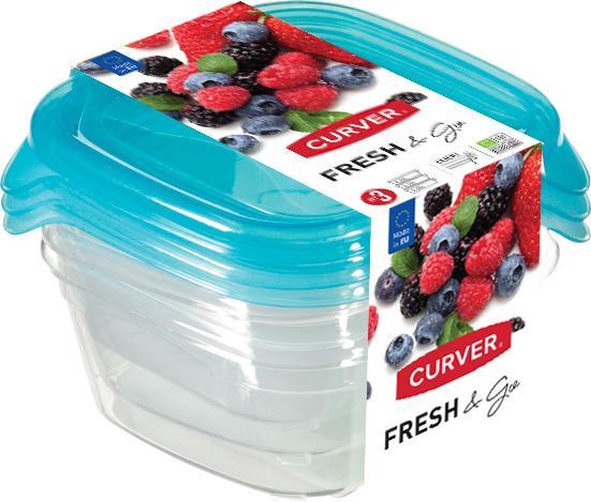 Curver set Fresh Go Square - 3x0,25l - bleu transparent