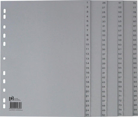 Onglets Oxford, a4, en pp, perforation 11 trous, 100 onglets numérotés, gris