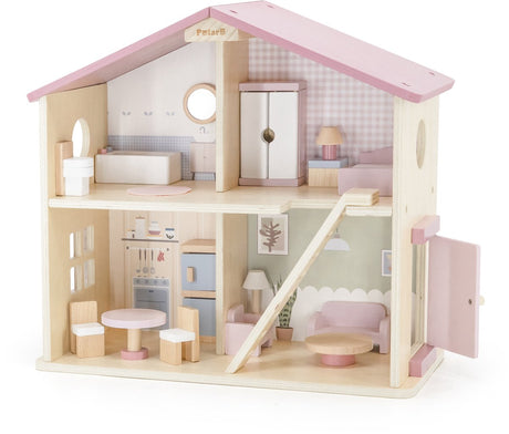 Maison de poupée en bois Polarb - comprenant 16 accessoires de meubles - maison de jeu pour poupées jusqu'à 10 cm (3 ans et plus)