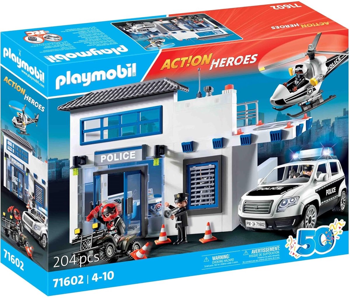 Poste de police des héros d'action Playmobil avec des véhicules