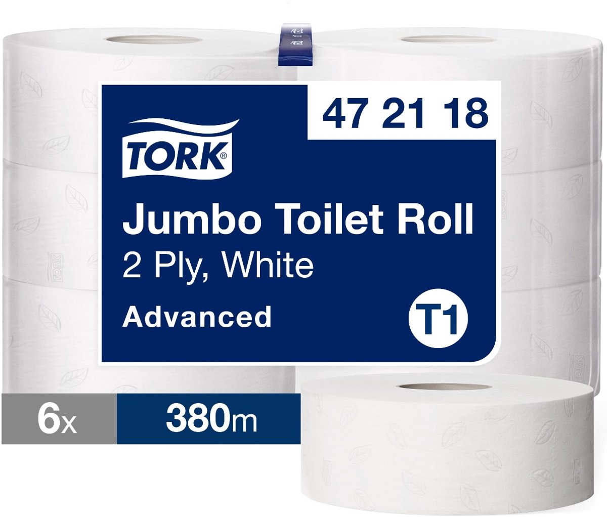 Tork 472118 511580 6 pcs papier toilette avancé jumbo 2 épaisseurs blanc 380 m x 9,5 cm paquet de 6 rouleaux (472118) (120205)