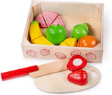 Bigjigs toys boîte en bois avec fruits et Velcro - avec couteau et planche - bigjigs - 18 pièces