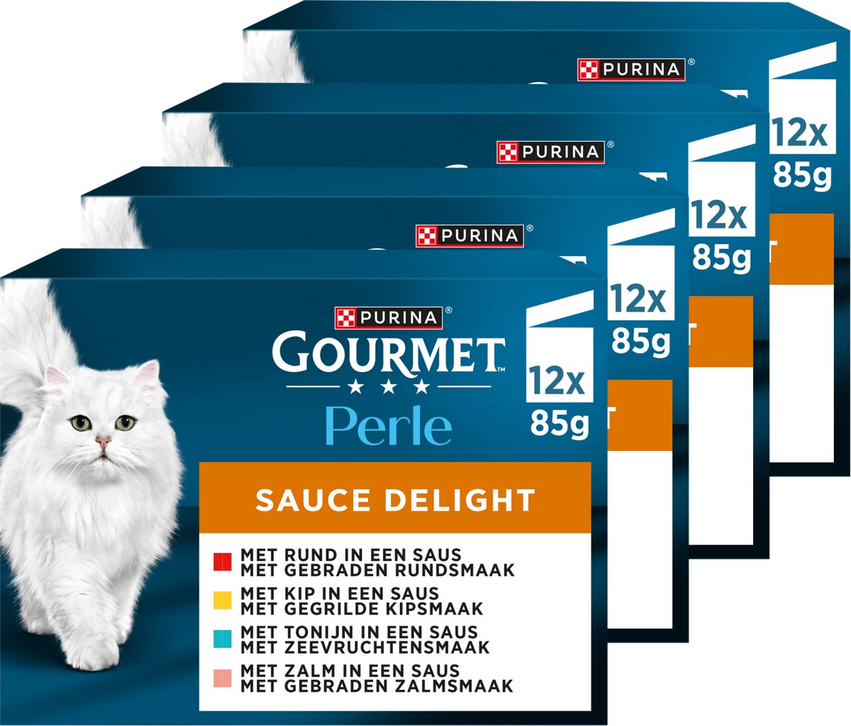 Délice gourmand sauce perle - nourriture humide pour chats - boeuf poulet thon saumon - 48 x 85 g
