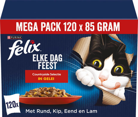 Felix Every Day Party Country Selection - nourriture humide pour chats - bœuf poulet canard agneau - 120 x 85 g
