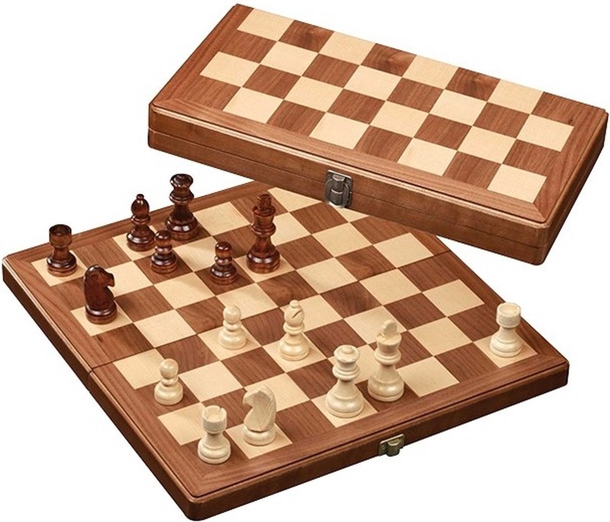 Cassette d'échecs Philos noyer carré moyen 33 mm, hauteur roi 65 mm