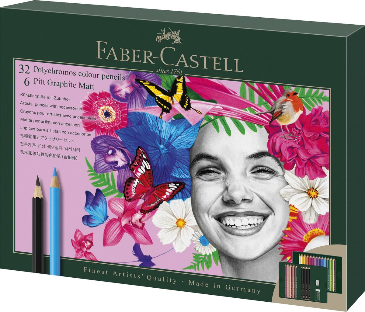 Ensemble de dessins Faber-castell - polychromos et graphite pitt mat - 40 pièces - fc-210053