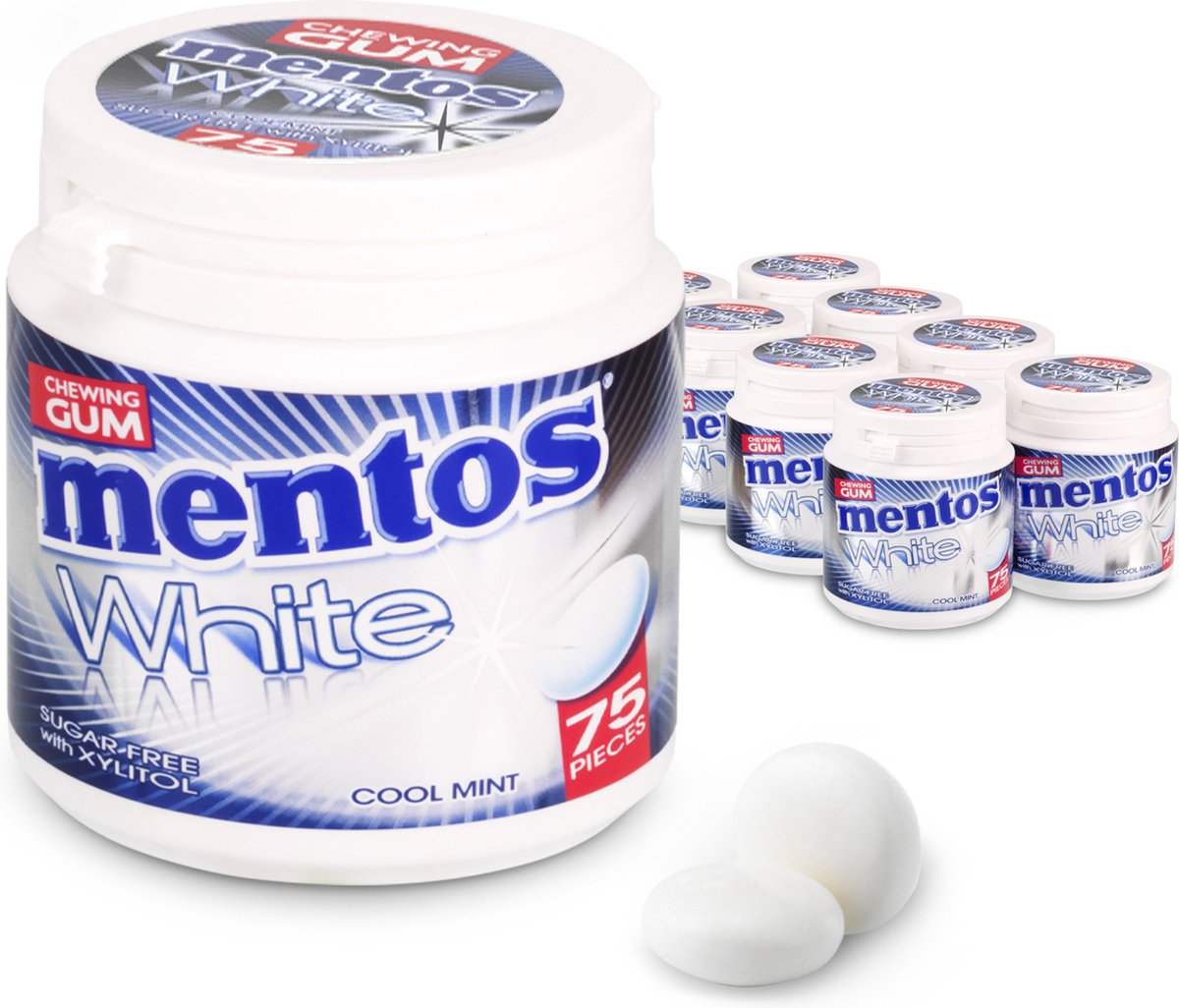 Mentos gum white cool mint - chewing-gum - sans sucre - 8x75 pièces
