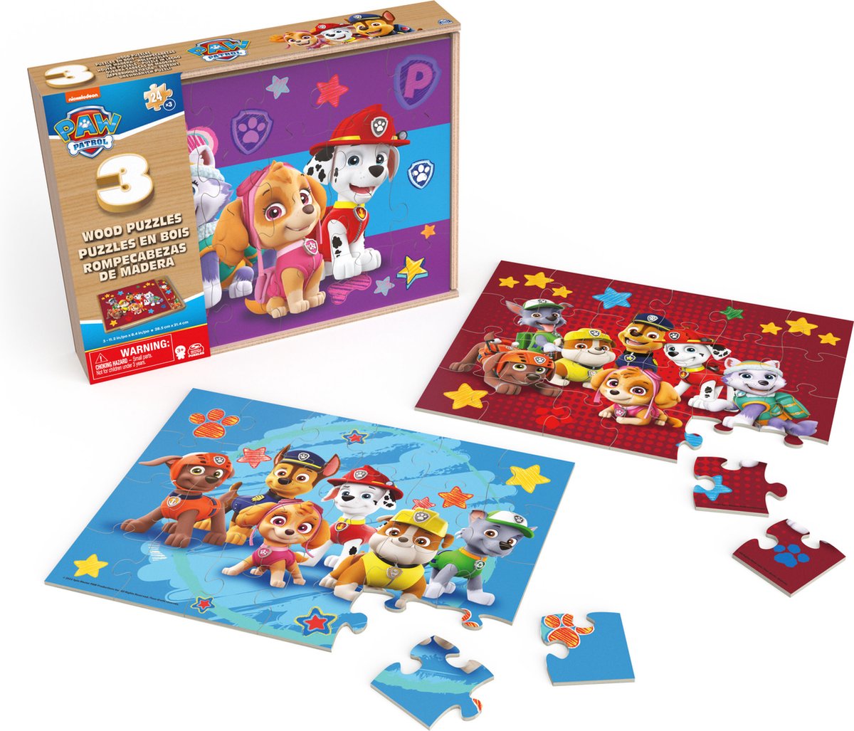 Puzzle en bois Paw Patrol 3en1 en boîte 3x24 pièces