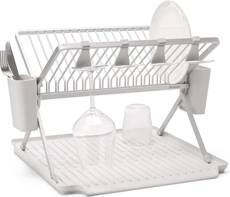 Égouttoir à vaisselle Brabantia - pliable - avec porte-couverts - gris clair
