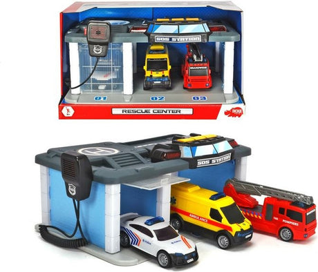Dickie toys sos - centre de secours services de secours belges - police - pompiers - ambulance - à partir de 3 ans - garage à jouets